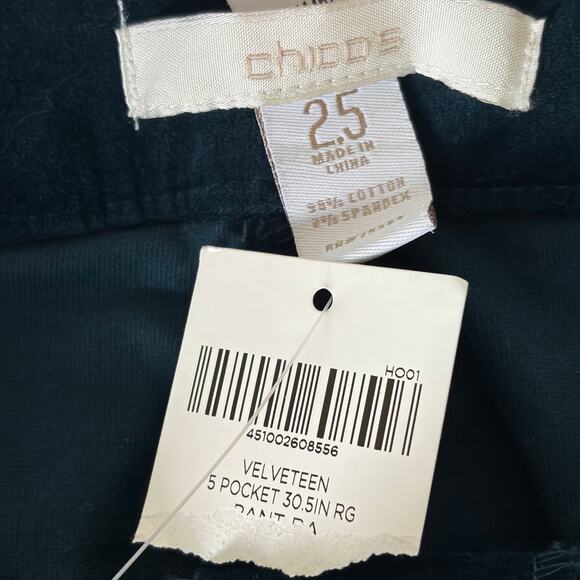 CHICO'S NWT Velveteen 5 Pocket Jeweled Button Pants in Dark Green Size 2.5/L/14 - Picture 10 of 14
